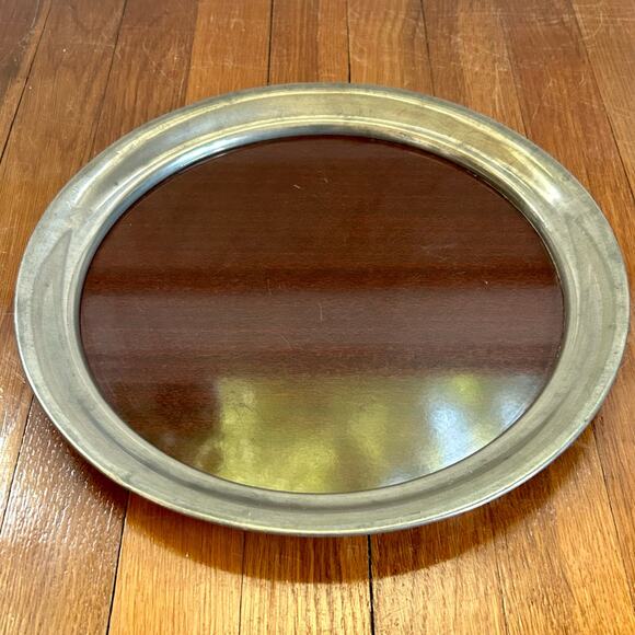 Vintage 1940s American Pewter & Faux Wood Formica Round Cocktail Bar Tray Deco - Picture 8 of 11